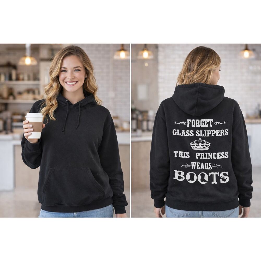 Western Cowgirl Princess Boots Hoodie Black Graphic  Country Rodeo size S